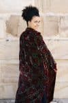 Womens, Odessa Silk Velvet Coat, hand block print, full body length with pockets, in Kashi