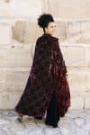 Womens, Odessa Silk Velvet Coat, hand block print, full body length with pockets, in Kashi