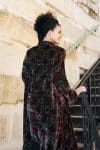 Womens, Odessa Silk Velvet Coat, hand block print, full body length with pockets, in Kashi