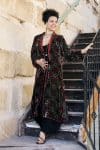 Womens, Odessa Silk Velvet Coat, hand block print, full body length with pockets, in Kashi