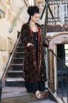 Womens, Odessa Silk Velvet Coat, hand block print, full body length with pockets, in Kashi