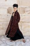 Womens, Odessa Silk Velvet Coat, hand block print, full body length with pockets, Tazia