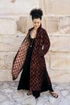 Womens, Odessa Silk Velvet Coat, hand block print, full body length with pockets, Tazia