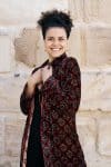 Womens, Odessa Silk Velvet Coat, hand block print, full body length with pockets, Tazia