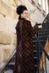 Womens, Odessa Silk Velvet Coat, hand block print, full body length with pockets, Tazia