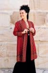 Womens Persian Luxe Coat, hand embroidered, red cranberry