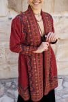 Womens Persian Luxe Coat, hand embroidered, red cranberry