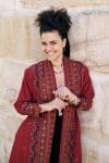 Womens Persian Luxe Coat, hand embroidered, red cranberry