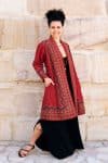 Womens Persian Luxe Coat, hand embroidered, red cranberry