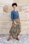 Womens, Coco Skirt In Autumn toned - Myridia and Mandalay blouse Indigo Rasa. 100% cotton, hand block print.