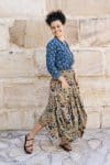 Womens, Coco Skirt In Autumn toned - Myridia and Mandalay blouse Indigo Rasa. 100% cotton, hand block print.