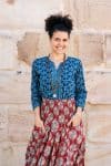 Womens, Coco Skirt In red Pomeray and Mandalay blouse in Indigo Rasa. 100% cotton, hand block print.
