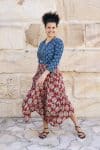 Womens, Coco Skirt In red Pomeray and Mandalay blouse in Indigo Rasa. 100% cotton, hand block print.