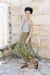 Womens, Coco Skirt in vibrant green Edentree & Tagai Top Rhapsody. 100% cotton, hand block print.