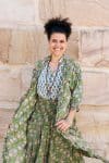 Womens, Coco Skirt and Shimla Coat in vibrant green Edentree & Tagai Top Rhapsody. 100% cotton, hand block print.