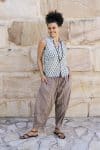 Womens, Tagai Blouse, sleeveless, & Sol Pant, 100% cotton, hand block print, hand stitched, in Rhapsody & Stone