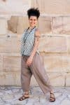 Womens, Tagai Blouse, sleeveless, & Sol Pant, 100% cotton, hand block print, hand stitched, in Rhapsody & Stone