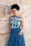 Womens, Coco Skirt In Indigo Tala and Tagai top in Naspal Tulip. 100% cotton, hand block print.