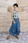 Womens, Coco Skirt In Indigo Tala and Tagai top in Naspal Tulip. 100% cotton, hand block print.