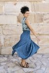 Womens, Coco Skirt In Indigo Tala and Tagai top in Naspal Tulip. 100% cotton, hand block print.