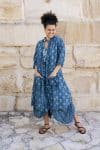 Womens, Shimla Coat, 7/8 sleeve, 100% cotton, hand block print. In natural Indigo Lila print.