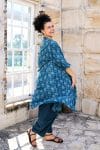 100% cotton, hand block print. In natural Indigo Lila print.