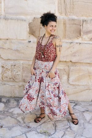 Womens, Coco Skirt In Roshan and Sita Tunic in Rustic Red. 100% cotton, hand block print.