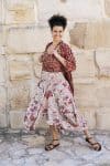 Womens, Coco Skirt In Roshan Sita Tunic in Rustic Red and Shimla Coat in Kalika. 100% cotton, hand block print.