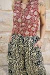 Womens, Florentis Culottes and Tagai Blouse, 100% cotton, hand block prints, in black and sepia Noctara and rustic red Jivana