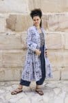 Womens, Tula Coat in Kamala, Sol Pants in Boho Blue and Lola Top in Dandelion. 100% cotton, hand block print.