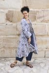 Womens, Tula Coat in Kamala, Sol Pants in Boho Blue and Lola Top in Dandelion. 100% cotton, hand block print.