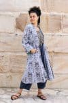 Womens, Tula Coat in Kamala, Sol Pants in Boho Blue and Lola Top in Dandelion. 100% cotton, hand block print.