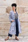 Womens, Tula Coat in Kamala, Sol Pants in Boho Blue and Lola Top in Dandelion. 100% cotton, hand block print.