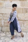 Womens, Tula Coat in Kamala, Sol Pants in Boho Blue and Lola Top in Dandelion. 100% cotton, hand block print.