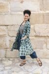 Womens, Shimla Coat in Naspal Figaris, Sol Pants in Boho Blue and Lola Top in Dandelion. 100% cotton, hand block print.