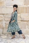 Womens, Shimla Coat in Naspal Figaris, Sol Pants in Boho Blue and Lola Top in Dandelion. 100% cotton, hand block print.