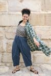 Womens, Shimla Coat in Naspal Figaris, Sol Pants in Boho Blue and Lola Top in Dandelion. 100% cotton, hand block print.