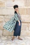 Womens, Shimla Coat in Naspal Figaris, Sol Pants in Boho Blue and Lola Top in Dandelion. 100% cotton, hand block print.