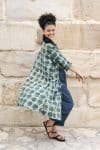 Womens, Shimla Coat in Naspal Figaris, Sol Pants in Boho Blue and Lola Top in Dandelion. 100% cotton, hand block print.