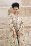 Womens, Tula Coat in Rumi, Avanna Pants in Juniper and Sita Tunic in Celeste. 100% cotton, hand block print.