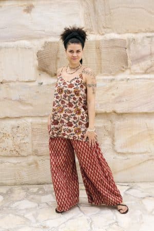 Womens, Apanna Pants in Henna Floret and Sita Tunic in Autumn. 100% cotton, hand block print.