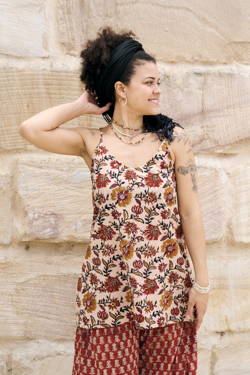 Womens, Sita Tunic in Autumn. 100% cotton, hand block print.