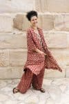 Womens, Shimla Coat in Kalika, Apanna Pants in Henna Floret and Sita Tunic in Autumn. 100% cotton, hand block print.