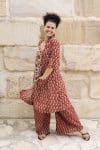Womens, Shimla Coat in Kalika, Apanna Pants in Henna Floret and Sita Tunic in Autumn. 100% cotton, hand block print.