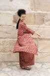 Womens, Shimla Coat in Kalika, Apanna Pants in Henna Floret and Sita Tunic in Autumn. 100% cotton, hand block print.