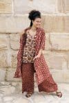 Womens, Shimla Coat in Kalika, Apanna Pants in Henna Floret and Sita Tunic in Autumn. 100% cotton, hand block print.