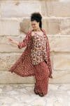 Womens, Shimla Coat in Kalika, Apanna Pants in Henna Floret and Sita Tunic in Autumn. 100% cotton, hand block print.