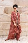 Womens, Shimla Coat in Kalika, Apanna Pants in Henna Floret and Sita Tunic in Autumn. 100% cotton, hand block print.