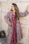 Womens, Tula Coat in Bellisse, Flamenco Dress with sleeves, midi, in Ruby Veda. 100% Cotton, hand block print.
