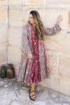 Womens, Tula Coat in Bellisse, Flamenco Dress with sleeves, midi, in Ruby Veda. 100% Cotton, hand block print.